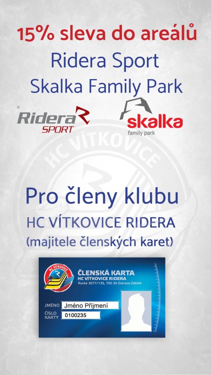 Sleva 15 % pro členy klubu HC VÍTKOVICE RIDERA v areálech Ridera Sport a Skalka Family Park